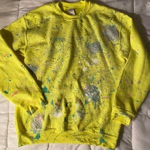Highlighter yellow distressed crewneck. Size Med.